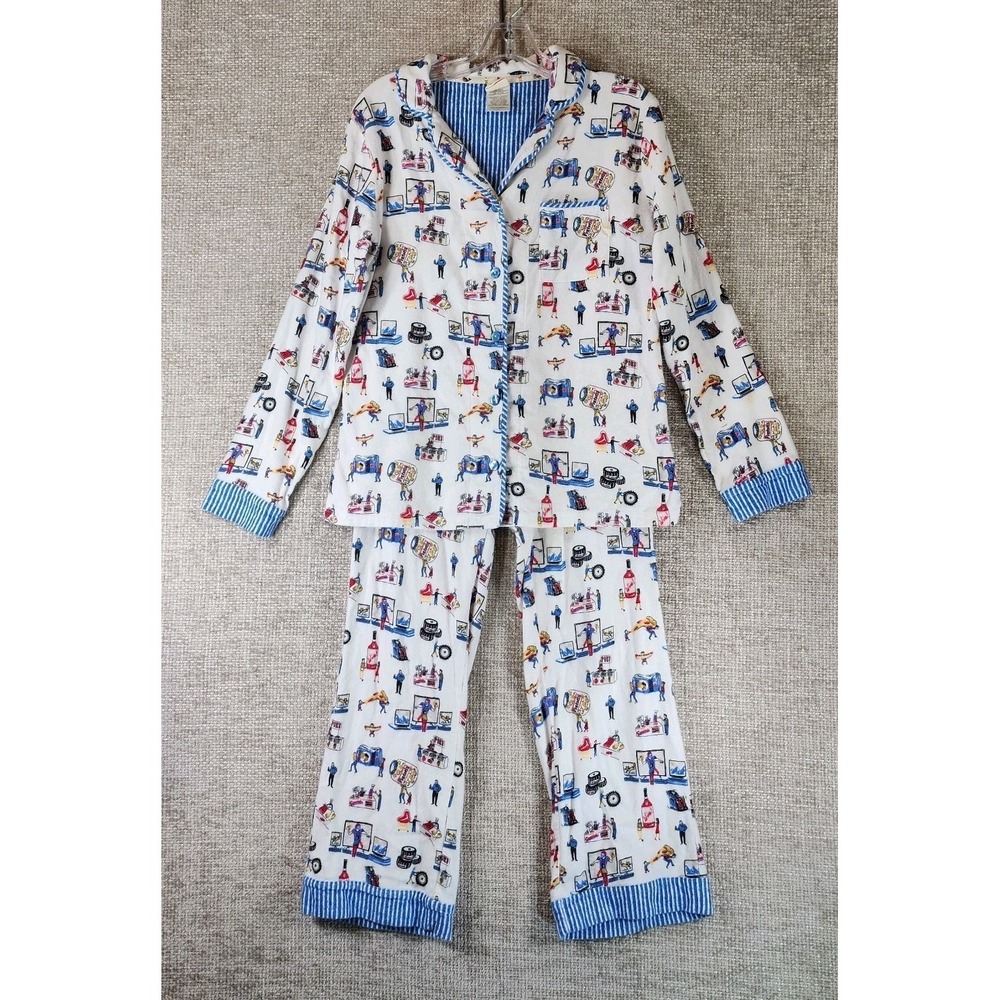 Munki Munki Flannel Pajama Set Unisex S Costco White Novelty Pizza Football Wine